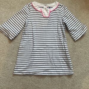 Janie and Jack Navy Striped Top with Pink Accents
